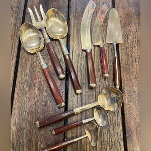 Vintage Rosewood & Brass Serveware Set – 9 Pieces | MCM Serving Utensils